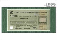 COLONIA Versicherung 1975 Köln Concordia AXA Sal. Oppenheim 1000 Deutsche Mark