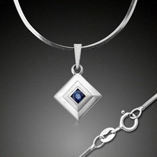 ECHT WEIßGOLD *** Collier Saphir Safir Anhänger 4eck Raute, mit Kette 45 cm