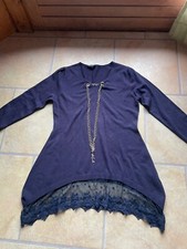 Pullover  blau L goldene Kette Spitze sehr weich Stretch Glitzer Boho