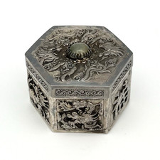 Antike Pillendose Silber Jade