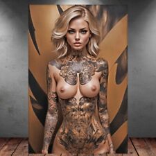 LEINWAND BILD ER XXL ABSTRAKT FRAU EROTIK BUNT TATTOO GOLD WAND POSTER P882