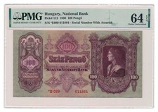 UNGARN Banknote 100 Pengo 1930 Szalasi Ausgabe PMG MS 64 EPQ Wahl Stempelglanz