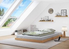 Niederflurbett Flachbett 120x200 Buche Massivholz natur mit wählbarem Zubehör
