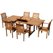 TEAK Set Gartengarnitur SABA Ausziehtisch 150-210cm x 90cm + 6 Alpen Sessel