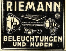 Beleuchtungen und Hupen Riemann Chemnitz- Gablenz Historische Annonce v.1923