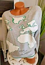 Damen Sweatshirt Gr. 36/38 40/42 44/46 grau grün weiß Pullover Save our Planet