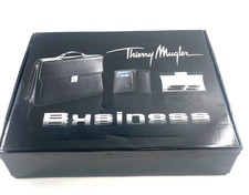 Thierry Mugler Leder Business Set Aktentasche Schreib Set Geldbörse schwarz Neu