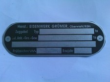 Typenschild eisenwerk grümer - typenschild,
