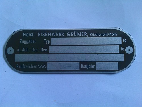 Typenschild eisenwerk grümer - eisenwerk,