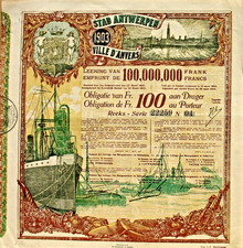 Antwerpen historische Stadtanleihe 1903 + Kup Belgien Belgique Anvers Obligation