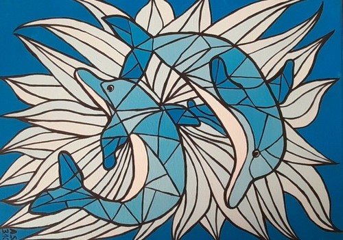 ölbild delphine meer - Ölbild-delphine, im
