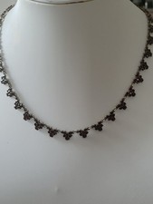 Biedermeier Silber  Granat Kette Collier vergoldet Antikschmuck