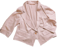 Damen Kostümjacke Gr. 42 rosé glänzend Bolero-Abschluss Knopfe/4 Arm