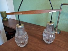 Pendelleuchte zweiflammig Kristallglas / dunkles Holz (1960er)