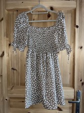 Süßes Kleid Puffärmel Schleifen Punkte Raffiniert Sexy Süß Gr. S-M beige-braun