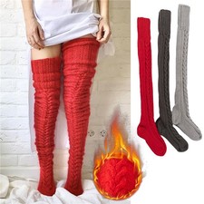 Damen Kniestrümpfe Winter Overknee Strick Strümpfe Socke Warm Dick Stiefelsocken