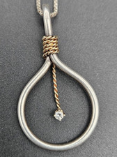 G-R Designer Sterlingsilber 14K Gold Seil Diamant Lasso Anhänger 16" Halskette