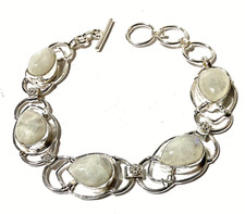 REGENBOGEN MONDSTEIN EDELSTEIN ARMBAND  925 Sterlingsilber  HANDGEFER. 17-20 CM