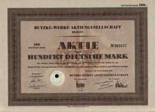 Butzke Werke Berlin 1950 Bonn AQUAROTTER Ludwigsfelde 100 DM Historische Aktien