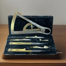 Antikes REISSZEUG | ZIRKELKASTEN | + ZEHNTELMAẞ | MESSING | 10 teilig | ⭕️INFO