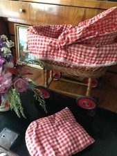 Vintage 50er Jahre Puppen Wagen Stubenwagen Rot Weiß Korb Nostalgie Kinder