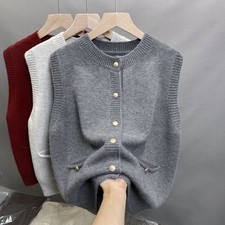 Damen Gestrickt Weste Rundhals