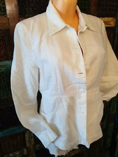 neu H & M LEINEN M 38 L 40 Weiss Kurz Jacke Blazer Weste Gehrock  Damen TOP s321