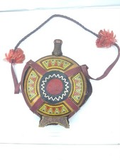 Holzflasche Indianer Hirtenflasche Vintage Deko bemalte Trink Flasche Holz Leder