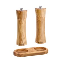 Zassenhaus Set Salzmühle Pfeffermühle Frankfurt 18 cm mit Untersetzer Olivenholz