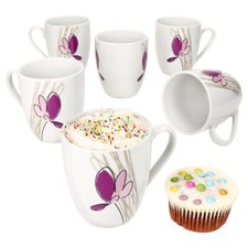 6er Set Viola Kaffeebecher 350ml Porzellan-Tassen 6 Personen Blumen Tee Kakao 
