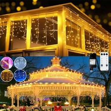 LED Eisregen Lichterkette Außen 8 Modi IP44 Weihnachten Deko Party Lichter Innen