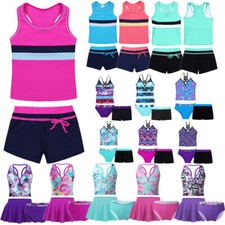 DE 2PCS Kinder Mädchen Tankini Badeanzug Bademode Set Tops mit Boden Badeanzug