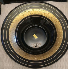 Schwarzglas Schale Hyalith VEB HGV Ilmenau DDR schwarz mit Goldekor Blumen 29,8
