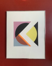 Orig. Walter Dexel Siebdruck, signiert, "Scheibe im Quadrat mit weißem Haken"