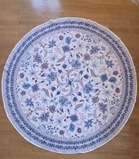 Tischdecke rund 150 cm florales  französisches Muster weiß rose blau Baumwolle