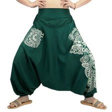 Weite Aladinhose | Haremshose mit Tasche | Pluderhose | Grün | Größen: S/M L/XL