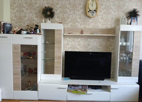 Wohnwand weiß beige - weiß, hochglanz