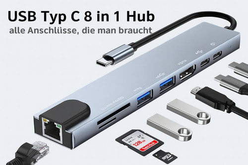 Usb hub 1 adapter 4k - 8-in-1,