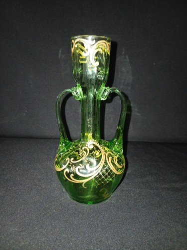 Glas vase grün 1900 - grün, bemalt