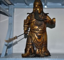 19.6" Alte chinesische Lila Bronze 24K Gold Gilt General Gaun Gong Yu Statue