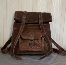 Unisex großer Tagesrucksack Damen Rucksack Backpack echt Leder Braun Roll Top