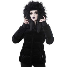 Killstar Gothic Goth Samt Puffer Mantel Wintermantel Jacke - Lisa Luna Schnürung