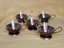 5 Stück TEEGLÄSER mit KUPFER-TEEGLAS-HALTER gehämmert  Jenaer Glas sehr gut