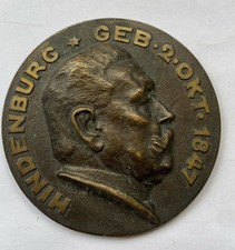 Hindenburg Einseitig Geb. 2. Okt. 1847 Münze Original #GLX