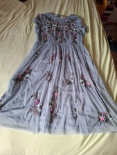 Kleid Midikleid Tüll bestickt Glitzer Ballkleid Hochzeit Abendkleid Gr 42 44 46