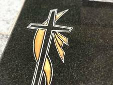 Gedenkstein Grabstein Grabplatte Naturstein Liegestein  mit KREUZ   silber/ gold