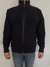 Paul & Shark Herren Strickjacke, Schurwolle & Leder, Blau, XXL