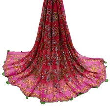 Vintage rosa rot Dupatta reine Georgette Seide Stola handgestickt Kreuz Schleier