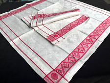 Leinendamast Servietten/Sets  2 Stückfarbige Webkante und Blüten um 1930