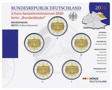 BRD 2 EURO BRANDENBURG 2020 SATZ ADFGJ STEMPELGLANZ  IM ORIGINAL-BLISTER